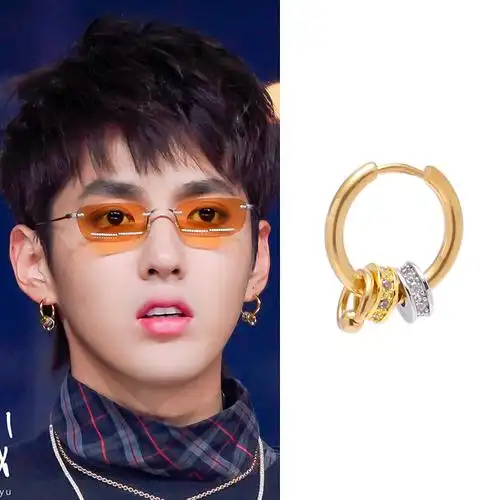 锆石耳坠_中国新说唱kris吴亦凡同款耳环嘻哈百搭个性锆石圆圈耳坠