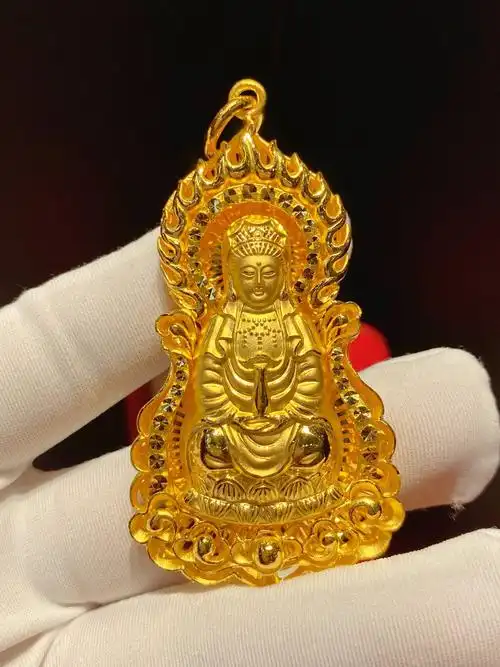 黄金观音吊坠足金999.9火焰观音万足金24k金男士女士挂坠纯金计价