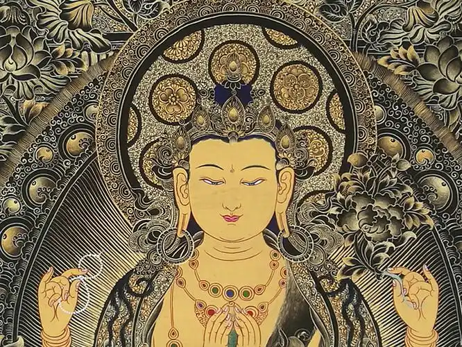 藏传佛教画唐卡-8四臂观音佛像国画艺术微喷古代名画复制品装饰画