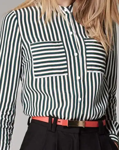 白绿条纹摩登竖条纹百搭衬衫