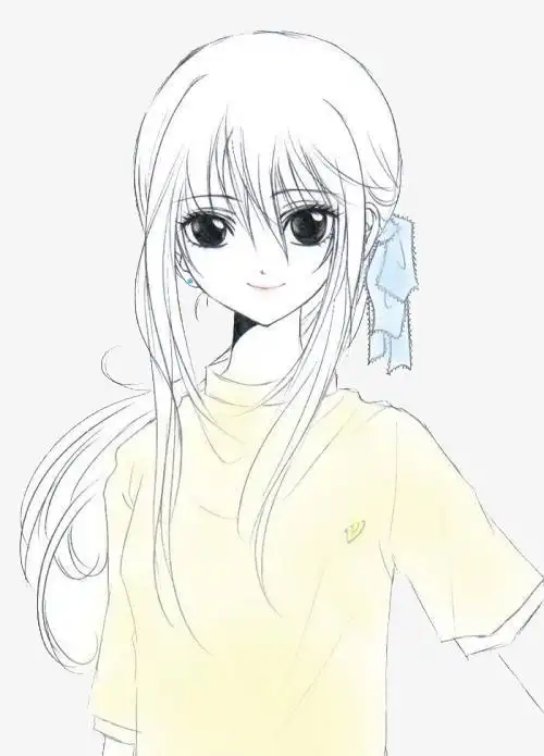 素描卡通美女简笔画