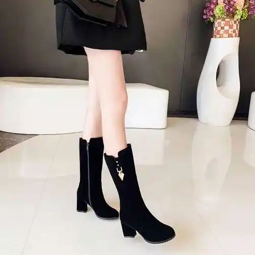 高跟中筒女靴2022新款冬季女鞋粗跟女式靴子时装靴