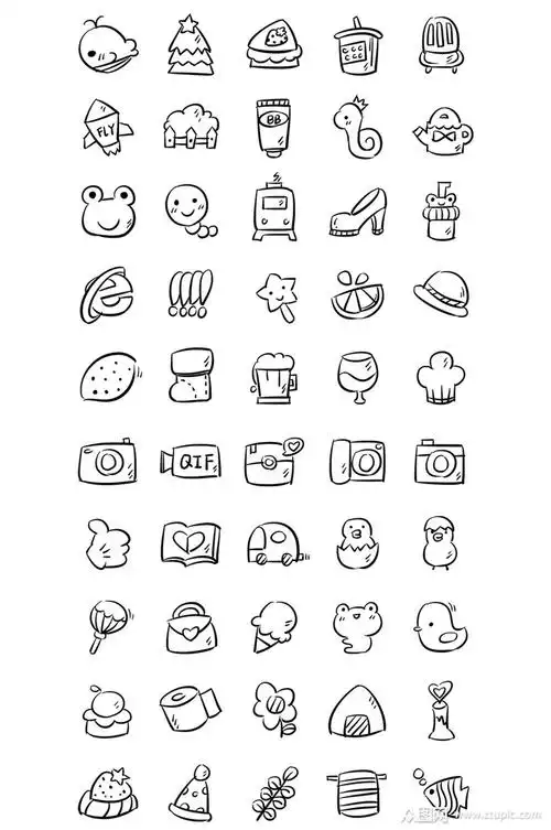 可爱手绘线条小图标免扣元素素材