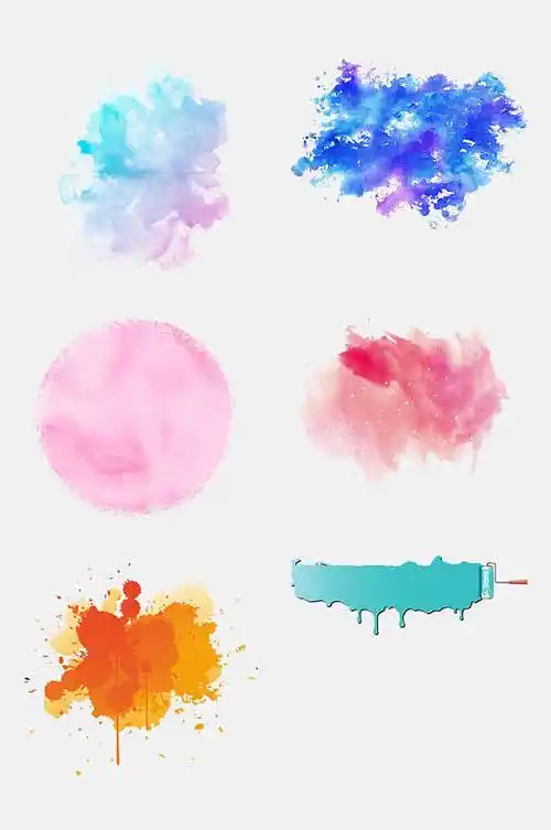 彩色水墨笔刷笔触免抠元素素材