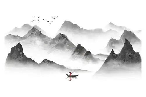 中国风水墨墨迹群山黑白水墨山水元素