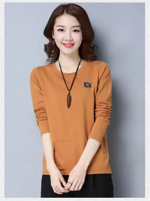 女长袖t恤2019新款棉外穿秋衣圆领宽松韩版时尚秋季上衣打底衫
