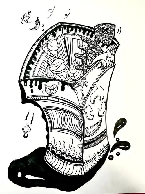 《环保》《污染》《垃圾箱》主题黑白装饰线描画