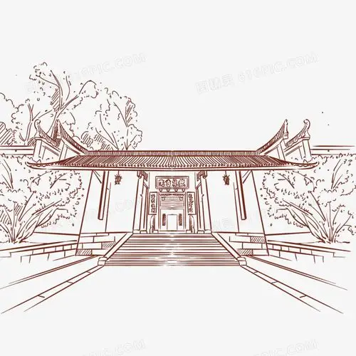手绘线稿长沙岳麓书院正面免抠元素图片免费下载_png素材_编号z09ijy3