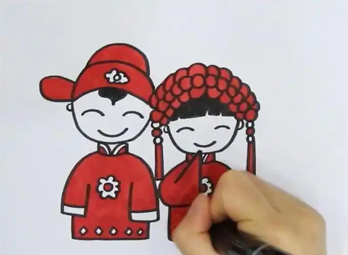 人物结婚简笔画幸福的新郎新娘古代新郎新娘简笔画古装新郎新娘q版简
