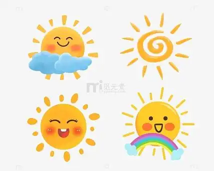 手绘夏日可爱表情卡通太阳海报节气装饰元素