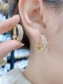 耳环金属圈双排闪钻耳圈银针耳饰高级感气质圆形2024新款网红满钻