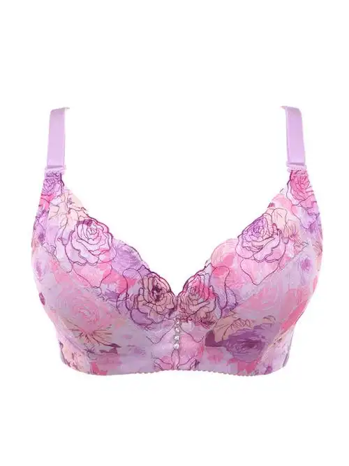 水中花正品新款优雅印花刺绣三排四扣聚拢型文胸