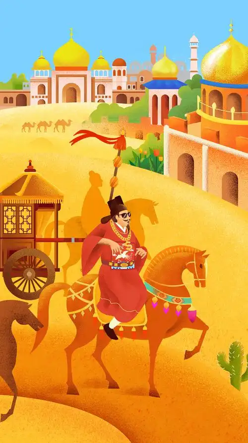 出使西域-扁平颗粒质感插画