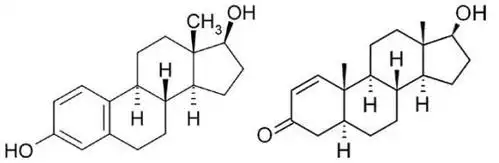 分子结构.雌激素(左),睾酮(右)