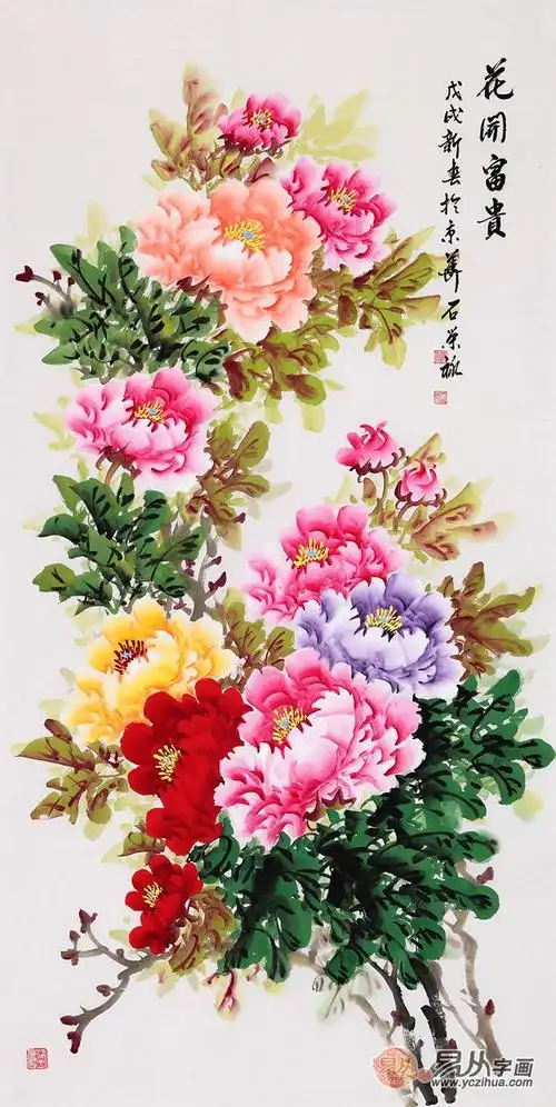 石荣禄四尺竖幅新品牡丹画《花开富贵》(作品来源:易从网)