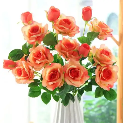 玫瑰花仿真花假花客厅摆设花艺摆件插花餐桌茶几装饰塑料绢花花束