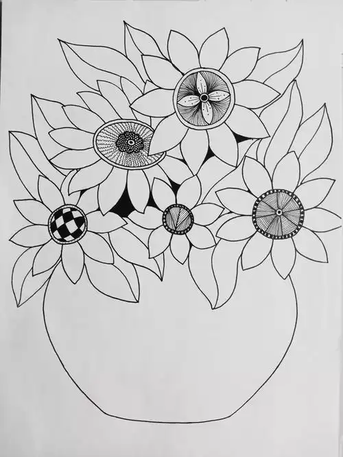 《花束》线描画绘画过程