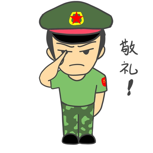 军人表情敬礼插画图片
