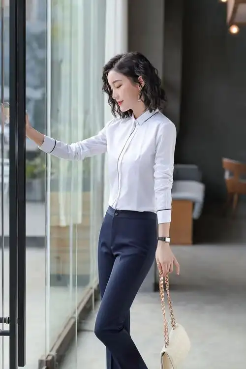 休闲职业装方领衬衫女上衣工作服夏季 短袖套装面试商务酒店正装