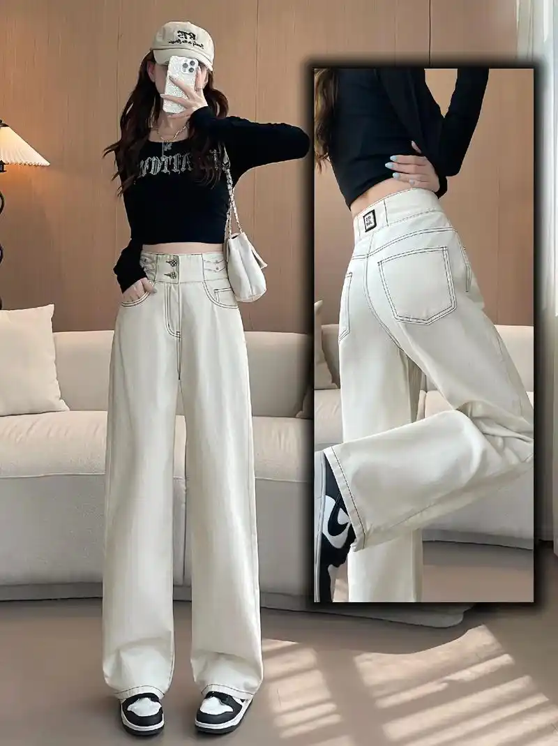 喜绚直筒牛仔裤女夏天薄款2024!今年流行的高腰设计