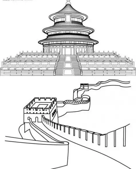 中国建筑长城简笔画 简笔画图片大全-普车都