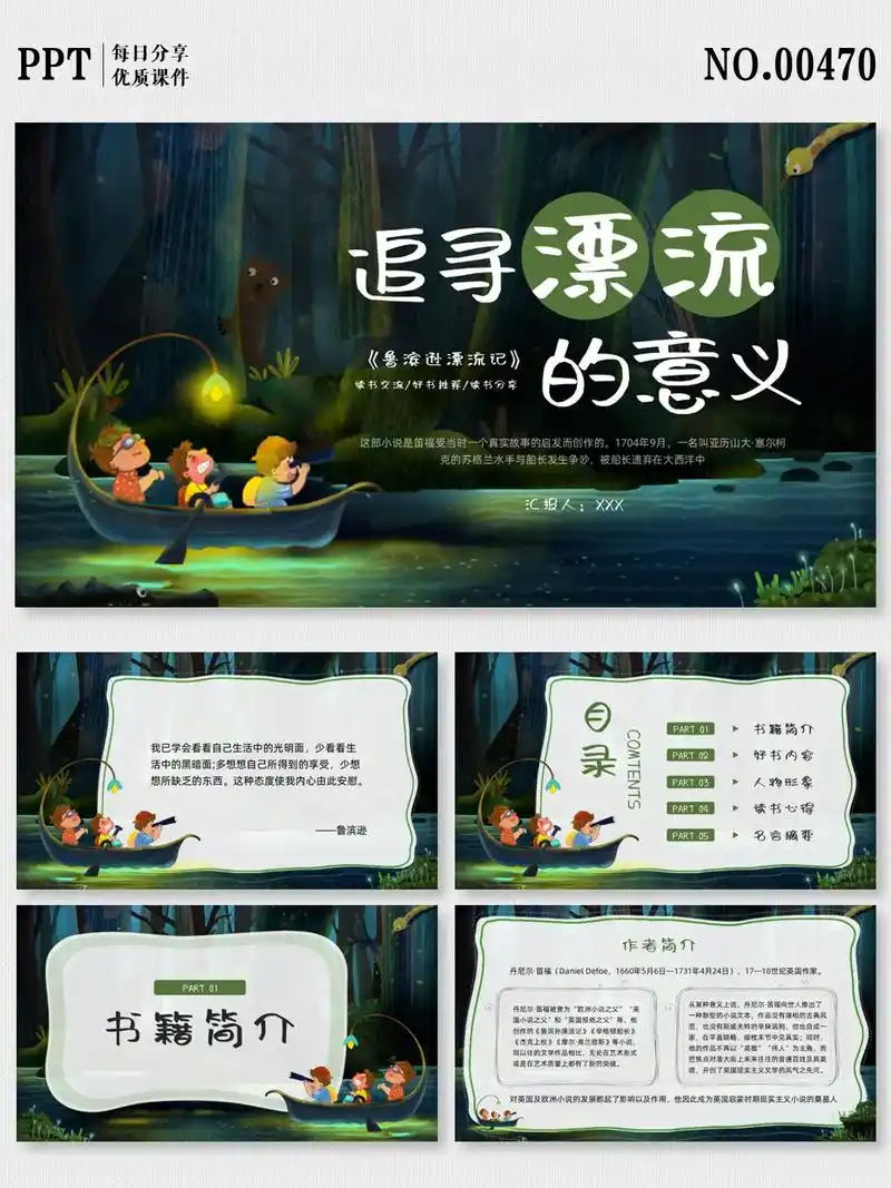 ppt模板|名著鲁滨逊漂流记读书分享课件.97今日更新:好书 - 抖音