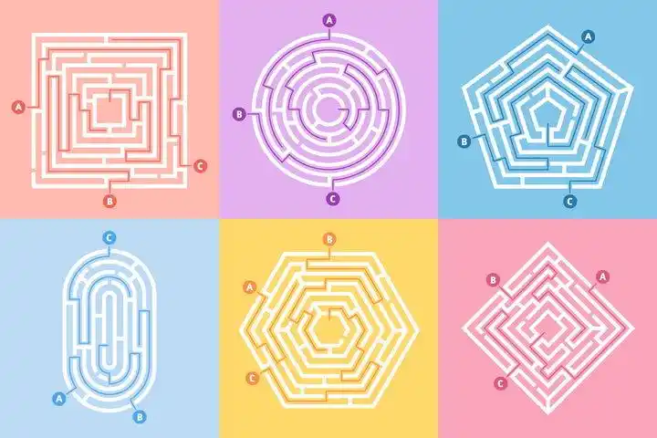 6款正方形圆形五边形迷宫游戏png图片免抠eps矢量素材
