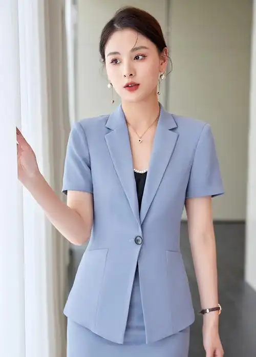 高端夏天西装套装女薄款夏季职业大码短袖工装经理小西服工作服夏