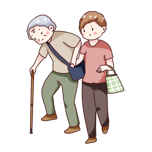 手绘卡通重阳节回家看望老人