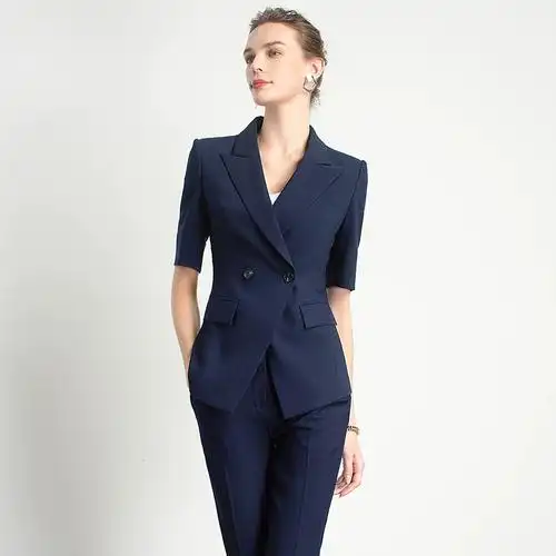 藏青色轻熟气质名媛淑女职业商务通勤正装女夏季西装套装新款套裤