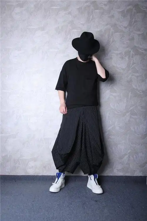 个性哈伦裙裤条纹潮男2020夏季九分嘻哈男士休闲裤