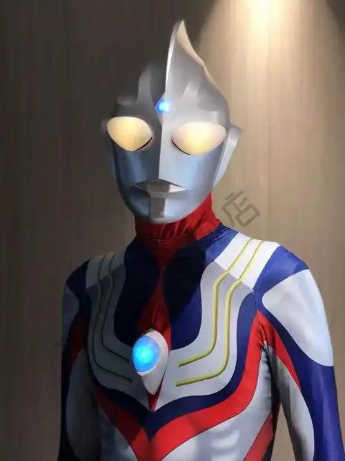 抖音发光cos男童成人衣服装连体紧身衣皮套头盔套赛罗 迪迦胸灯计时器