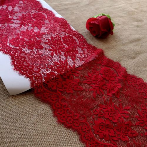 红色宽睫毛微弹力蕾丝花边辅料宽裙子衣服袖子下摆加长装饰花边