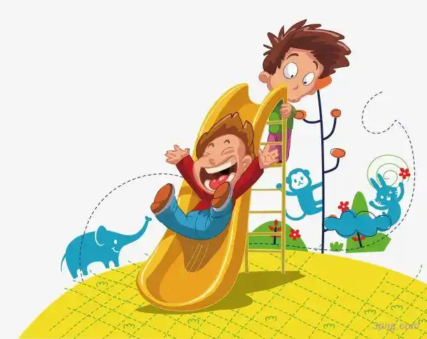 玩滑滑梯的卡通小朋友