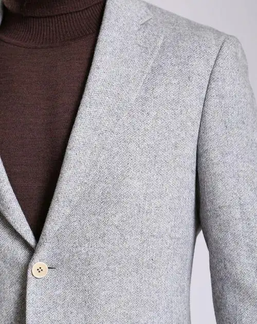 烟灰色人字呢意大利风格时尚外套