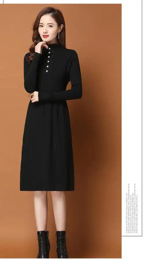 秋冬时尚女装打底外穿连衣长裙冬天穿的加厚针织打底裙女四十多岁女装