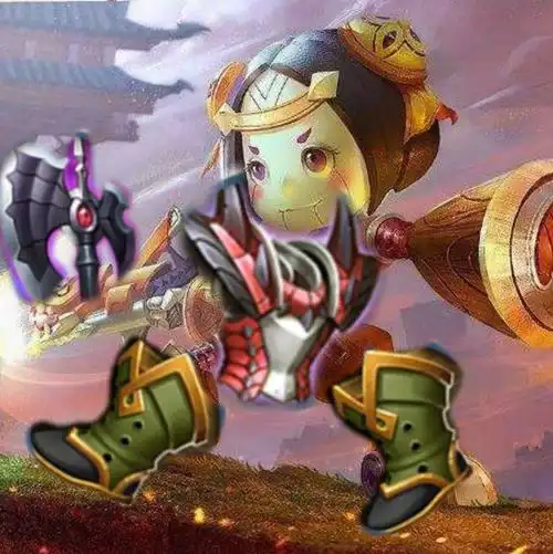 鲁班七号手持暗影战斧,身披父亲背心(反伤甲),双脚穿牛皮鞋,峡谷狂