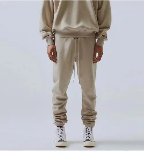 夏天男裤薄款essentials fog潮牌oversize大码休闲长裤男 灰色绣花