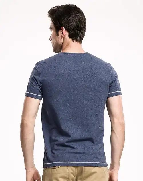 亲肤纯色v领 灰蓝色短袖t恤