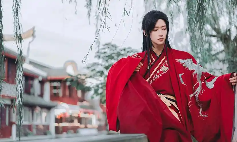 淡辉夕颜,公子如玉,是你执一把青伞,为我许下一世长安)古风汉服真人男