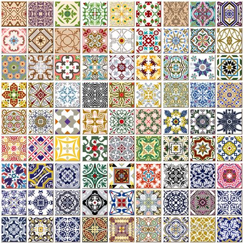 a0645矢量99个复古几何四方连续欧式花纹瓷砖纹样图 ai设计素材