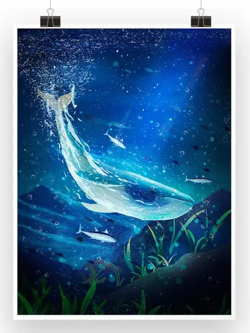唯美治愈系大海与鲸鱼插画