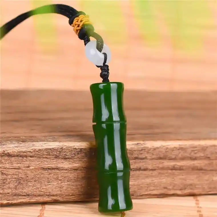 缘诗芸 玉竹子吊坠节节高玉坠碧玉菠菜绿竹节挂件平安玉挂坠玉石 - 抖