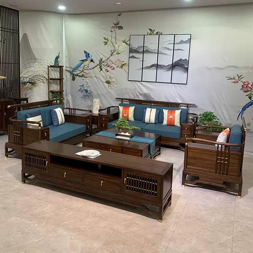 新中式乌金木沙发组合实木黑檀木别墅客厅简约储物高档大户型家具