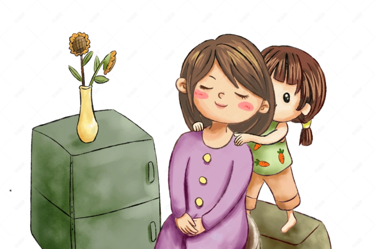 母亲节给妈妈捶背的小女孩孝顺手绘