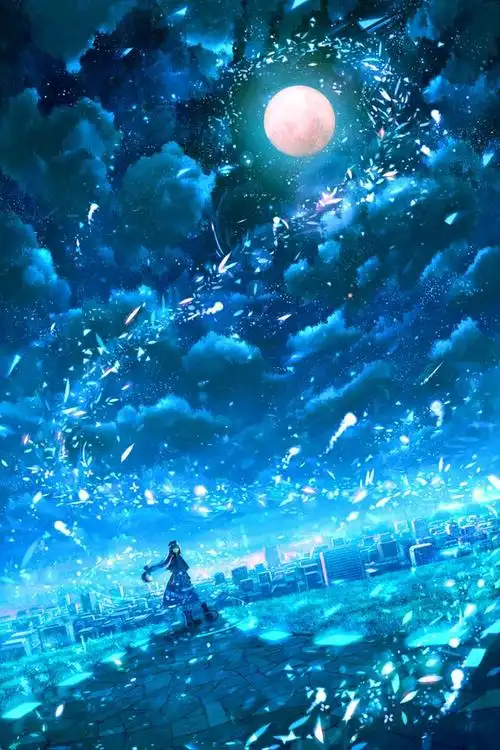 p站二次元梦幻风景插画图集!湖光秋月两相和,潭面无风镜未磨