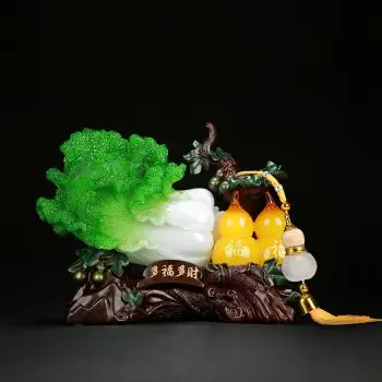 吉善缘 玉白菜摆件 招财葫芦客厅酒柜电视柜摆件家居装饰品办公室店铺
