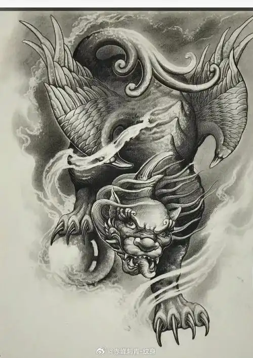 貔貅整图与线稿纹身手稿超话#纹身手稿##赤峰纹身哪里好