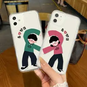 比心情侣手机壳苹果13一对iphone12promax透明11pro有趣xsmax新款mini