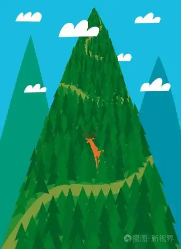 插画 动画片例证与绿色山.森林里可爱的鹿.